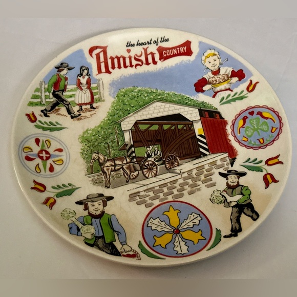 Vintage Amish Folk Art Plate, Collectible & Rustic Home Decor, Good Condition - Picture 1 of 14